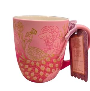 💕🔹️Dwell Studio 🔹️beautiful  Peacock Print Floral  Pink 17.5oz  Ceramic Mug